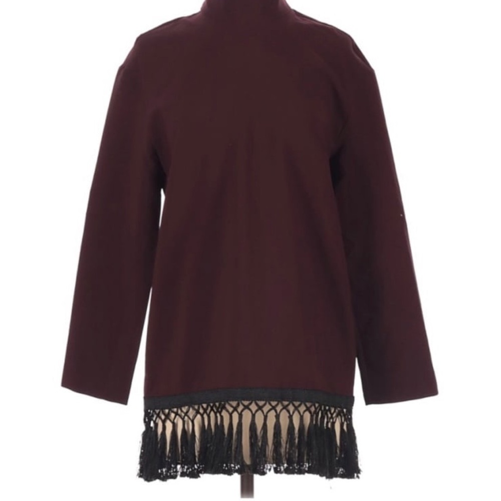 Zara Red Boxy Blouse with Mandarin Collar